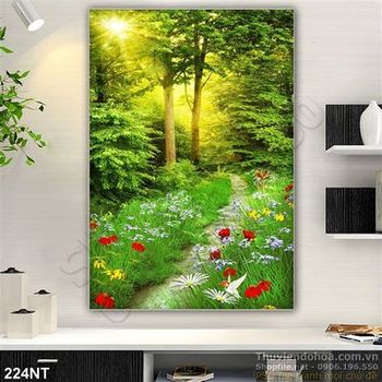 Tranh phong cảnh con đường hoa vào khu rừng