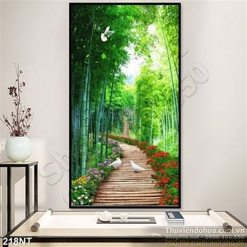 Tranh con đường hoa vào rừng tre