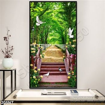 Tranh cây cầu và con đường hoa hồng