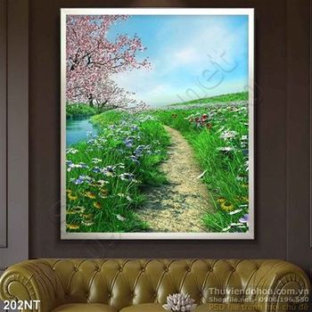 Tranh con đường hoa mùa xuân