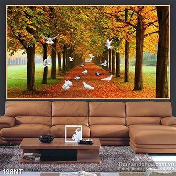 Tranh con đường màu thu