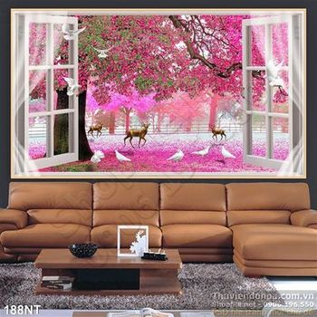 Tranh cửa sổ và khu rừng mùa xuân