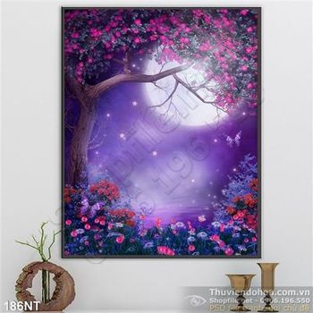Tranh đêm trăng rằm và hoa