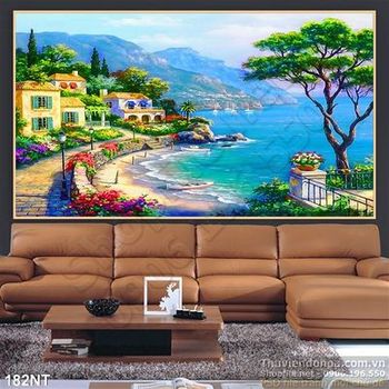 Tran sơn dầu khu phố trên biển