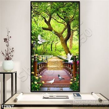 Tranh cây cầu đi vào khu rừng
