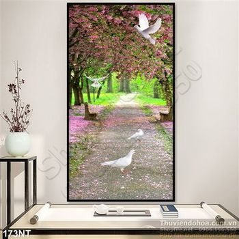 Tranh con đường hoa mùa xuân