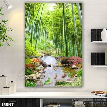 Tranh rừng tre và dòng suối