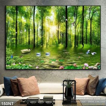 Tranh con thuyền và khu rừng