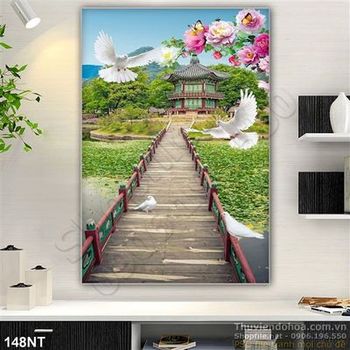 Tranh chim bồ câu và cây cầu