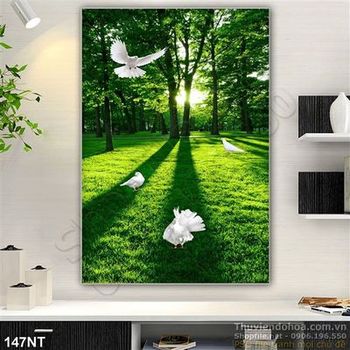 Tranh phong cảnh khu rừng và chim bồ câu