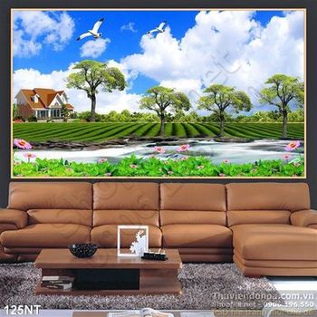 Tranh phong cảnh nhà trên cánh đồng