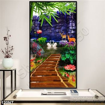 Tranh cây cầu và chim thiên nga