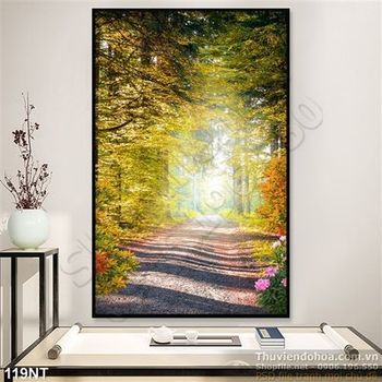 Tranh con đường rừng mùa thu