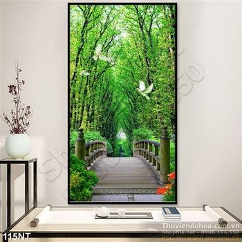 Tranh cây cầu dẫn đến khu rừng
