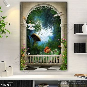 Tranh cánh cửa nhìn ra khu rừng