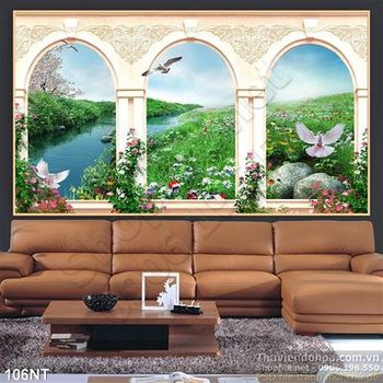 Tranh cánh cửa nhìn ra khu vườn