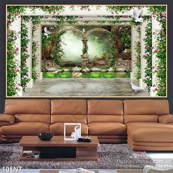 Tranh cây cổng hoa dây leo