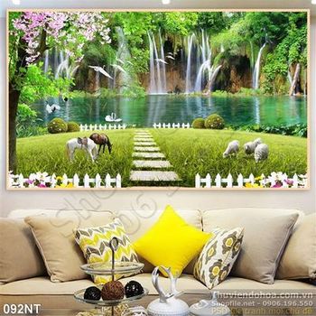 Tranh con đường và thác nước