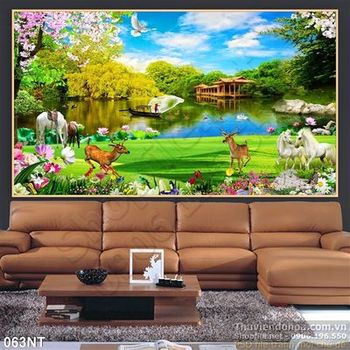 Tranh động vật trong rừng và dòng sông