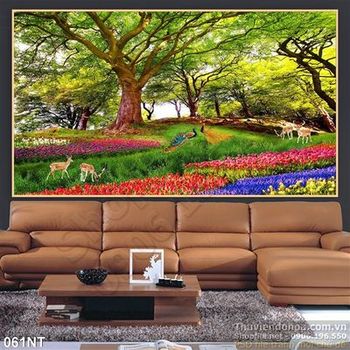 Tranh chim công và khu vườn hoa