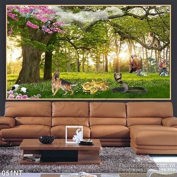 Tranh phong cảnh rừng và các con thú