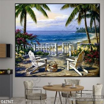 Tranh ban công nhìn ra biển