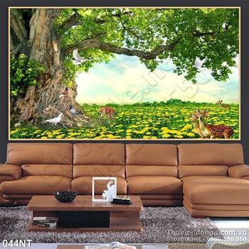 Tranh cánh đồng hoa và hươu