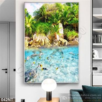 Tranh hòn đảo và cá