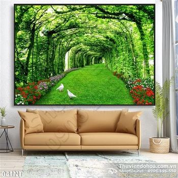 Tranh con đường cỏ màu xanh