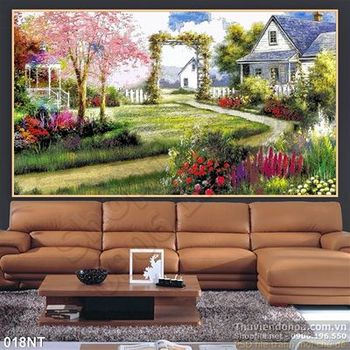Tranh sơn dầu sân vườn khu biệt thự