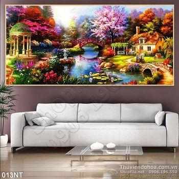 Tranh sơn dầu cây cầu phong cảnh Châu Âu