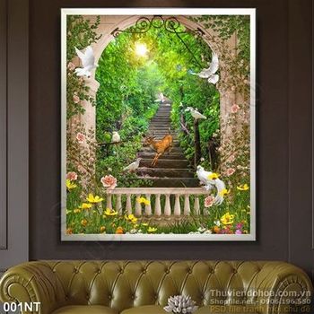 Tranh cửa sổ và bậc thang trang trí phòng khách