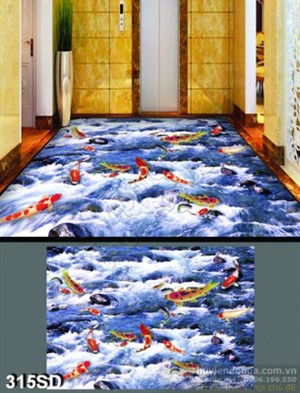 Tranh cá chép Koi và suối đá