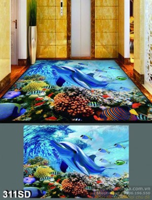 Tranh cá heo và san hô ở đại dương