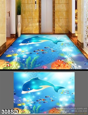 Tranh cá heo in sàn 3D chất lượng
