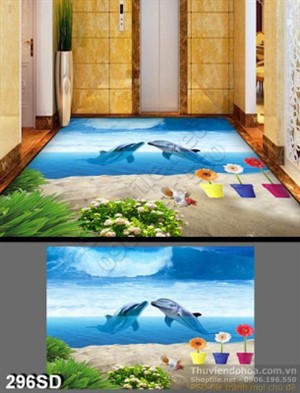 Tranh cá heo trên mặt biển