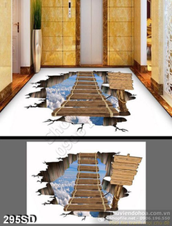 Tranh cây cầu treo in sàn 3D