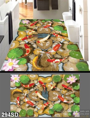 Tranh cá chép Koi hoa Sen và sỏi