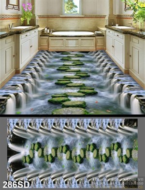 Tranh cây cầu qua thác