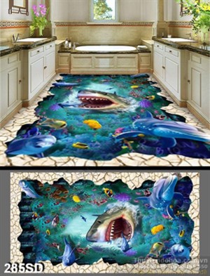 Tranh cá mập sàn 3D