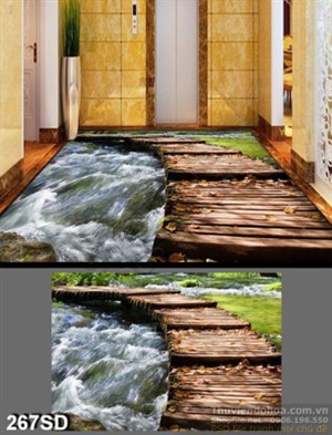 Tranh cây cầu bắc qua sông