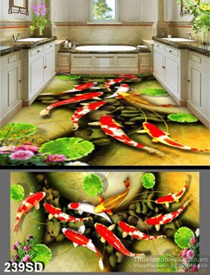 Tranh cá chép Koi in gạch chất lượng cao