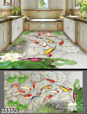 Tranh cá chép và hoa Sen in gạch chất lượng