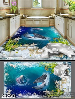 Tranh cá heo và sao biển in sàn 3D
