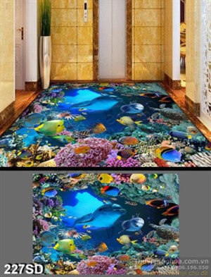 Tranh cá heo và san hô đại dương