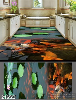 Tranh hồ cá chép và hoa Sen