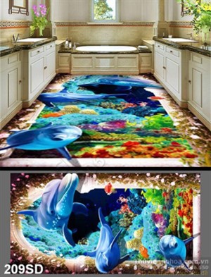 Tranh cá heo dưới biển và san hô