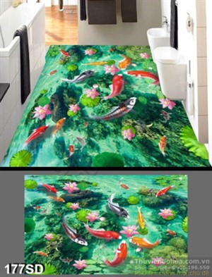 Tranh cá chép và hoa Sen in gạch 3D