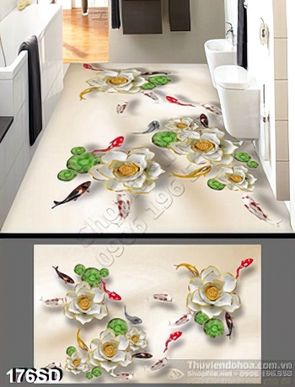 Tranh hoa Se giả ngọc và cá chép Koi