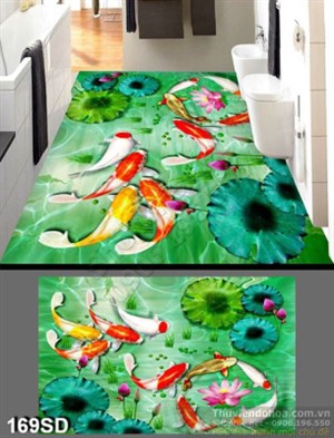 Tranh cá chép Koi và hoa Sen giả ngọc